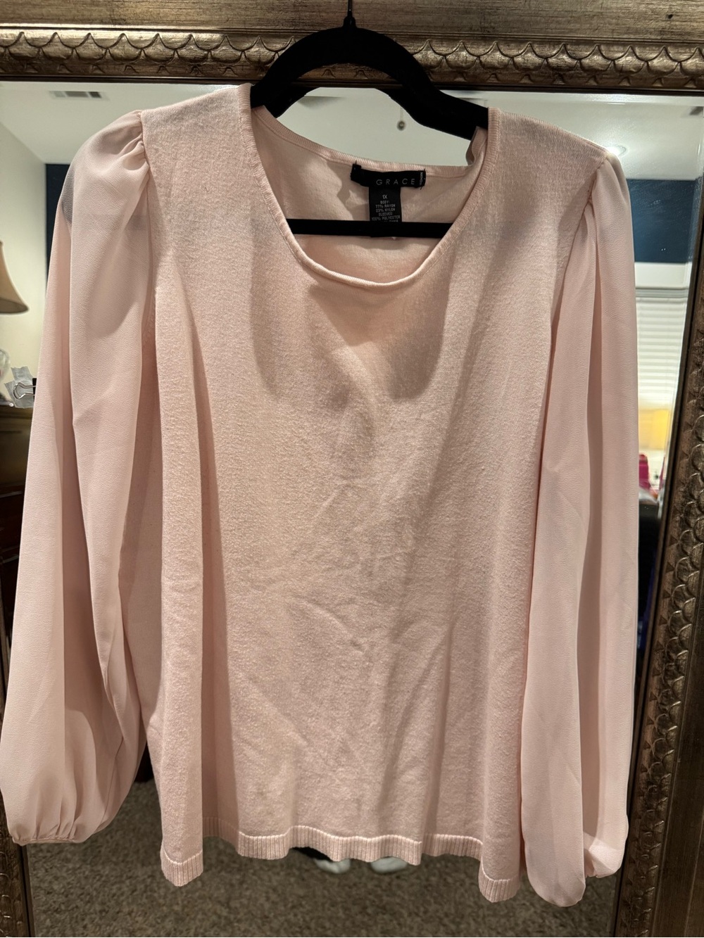 Grace Pale Pink Sheer Puff Sleeve Top